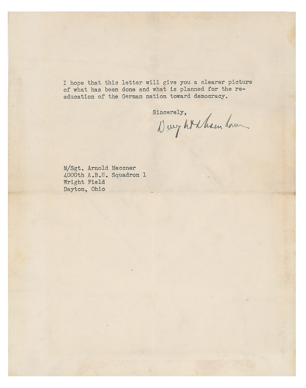 Lot #28 Dwight D. Eisenhower Typed Letter Signed on Re-Educating Postwar Germany: "There is no thought of relinquishing our control until Nazi ideology has been eradicated" - Image 2