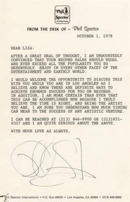 Lot #762 Phil Spector Typed Letter Signed to Liza