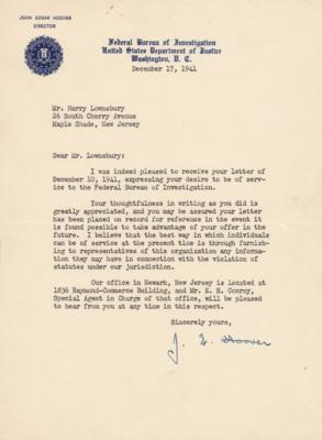 Lot #219 J. Edgar Hoover Typed Letter Signed