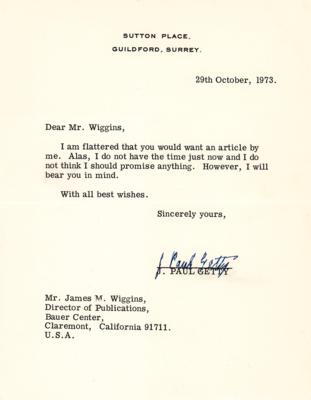 Lot #209 J. Paul Getty Typed Letter Signed