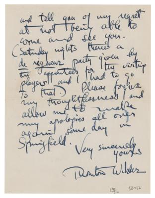 Lot #578 Thornton Wilder Autograph Letter Signed on Acting - Image 2