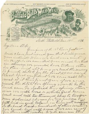 Lot #159 William F. 'Buffalo Bill' Cody Autograph Letter Signed on 'Wild West' Pictorial Letterhead, Discussing the Development of Cody, Wyoming