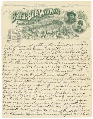 Lot #159 William F. 'Buffalo Bill' Cody Autograph Letter Signed on 'Wild West' Pictorial Letterhead, Discussing the Development of Cody, Wyoming - Image 2