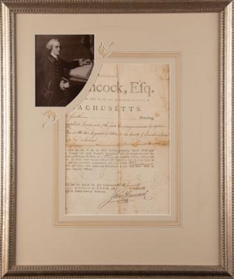 Lot #113 John Hancock Document Signed as Governor