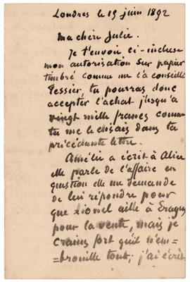 Lot #464 Camille Pissarro Autograph Letter Signed to His Wife - Image 1