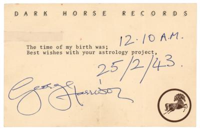 Lot #591 Beatles: George Harrison Typed Note Signed on His Birth Date and Time - Image 1