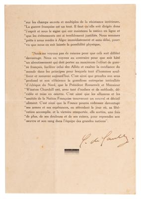 Lot #126 Charles de Gaulle Signed Printed Speech on Operation Torch and the Support of Vichy French Forces - Image 7