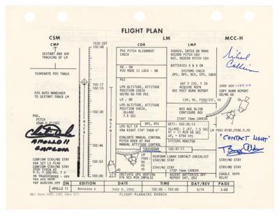 Lot #7090 Buzz Aldrin, Michael Collins, and Charlie Duke Signed Apollo 11 Final Flight Plan