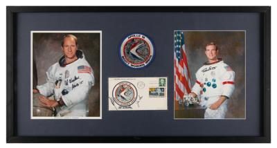 Lot #7170 Apollo 15 Display with Crew-Signed Cover and (2) Photographs Signed by Dave Scott and Al Worden - Image 1