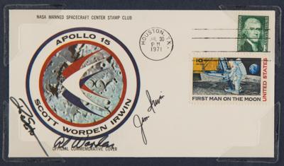 Lot #7170 Apollo 15 Display with Crew-Signed Cover and (2) Photographs Signed by Dave Scott and Al Worden - Image 3