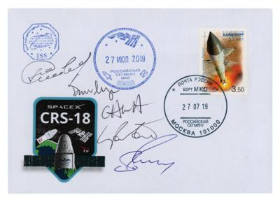 Lot #7376 SpaceX Dragon CRS-18 Flown Cover Signed by (5)