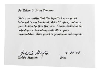 Lot #7050 Gus Grissom's Apollo 1 Crew Patch Presented to Deke Slayton - Image 3