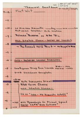 Lot #7199 Gene Kranz's Apollo 16 Handwritten Terminal Countdown