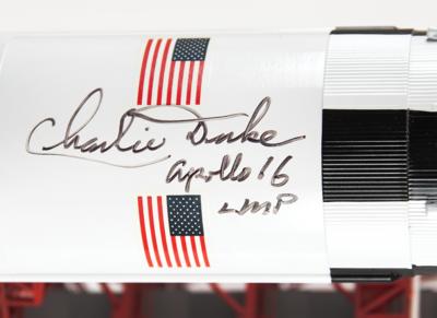 Lot #7198 Charlie Duke Signed 3-Foot-Tall Saturn V Rocket with Fixed Service Structure Model - Image 2