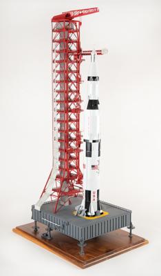 Lot #7198 Charlie Duke Signed 3-Foot-Tall Saturn V Rocket with Fixed Service Structure Model - Image 3