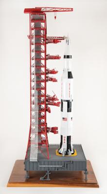 Lot #7198 Charlie Duke Signed 3-Foot-Tall Saturn V Rocket with Fixed Service Structure Model - Image 4