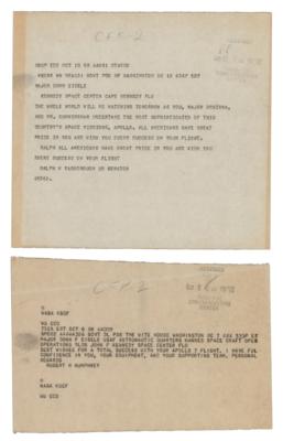 Lot #7054 Apollo 7: Donn Eisele Teletype Messages from Hubert Humphrey and Ralph Yarborough - Image 1