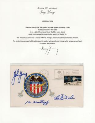 Lot #7196 Apollo 16 Crew-Signed Insurance Cover - From the Personal Collection of John Young