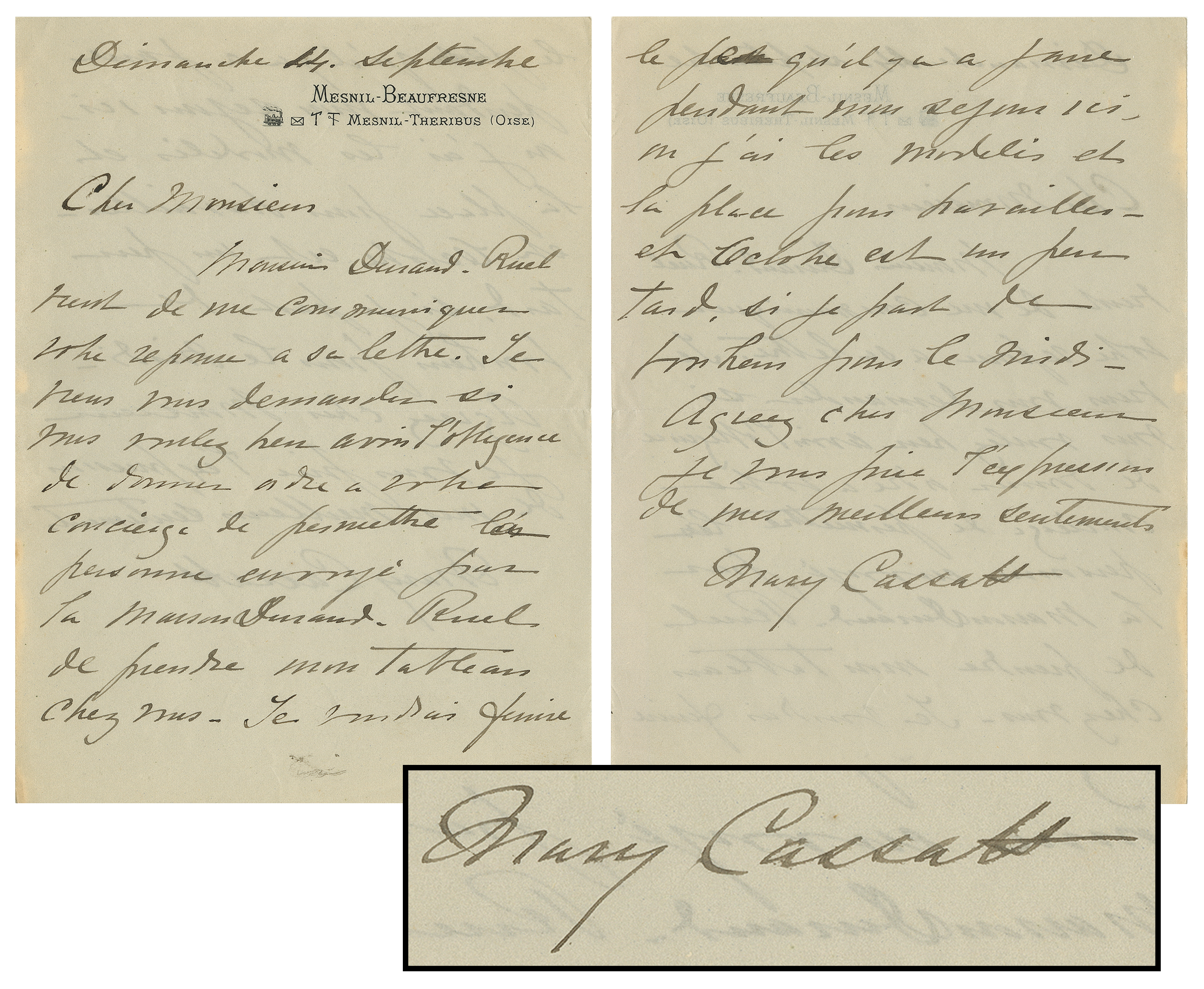 Lot #397 Mary Cassatt Autograph Letter Signed - Image 1