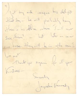 Lot #69 Jacqueline Kennedy Autograph Letter Signed as First Lady, Procuring Watercolor Paintings for Her Husband's Birthday (1963) - Image 4
