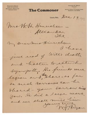 Lot #206 William Jennings Bryan Autograph Letter