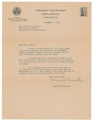 Lot #108 John F. Kennedy (4) Signed Letters to the Mother of Harold Marney, a Lost Crew Member of PT-109 - with a Purple Heart medal, photographs, and archival family documents - Image 8