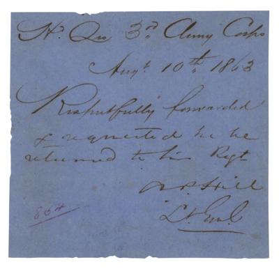 Lot #275 Ambrose P. Hill Rare Signed Civil War-Dated Endorsement (1863) - Image 1