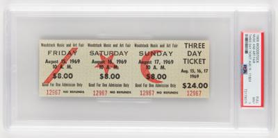Lot #549 Woodstock Three-Day Admission Ticket PSA