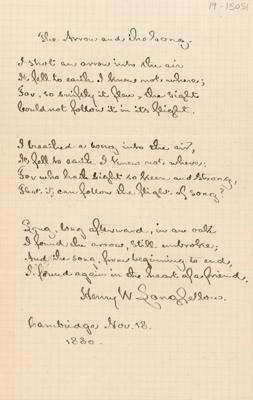 Lot #440 Henry Wadsworth Longfellow Autograph Manuscript Signed of 'The Arrow and the Song' - Image 1