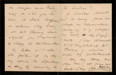 Lot #508 Leo Delibes Autograph Letter Signed - Image 2