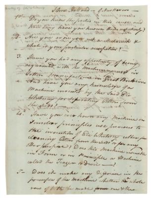 Lot #189 Eli Whitney Autograph Manuscript Signed Three Times on Cotton Gin Patent Lawsuit - Image 2