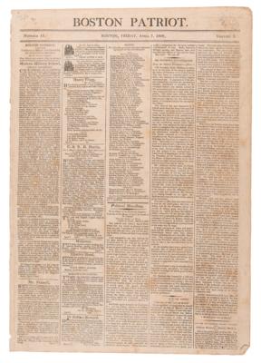 Lot #46 James Madison Inauguration Newspaper: Boston Patriot (April 7, 1809) - Image 1
