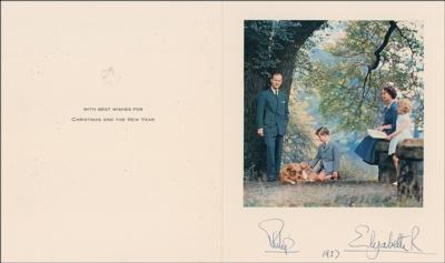 Lot #261 Queen Elizabeth II and Prince Philip Signed Christmas Card (1957) - Image 1