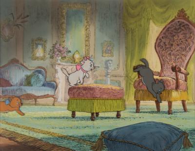 Lot #417 Berlioz, Marie, and Toulouse production key master background set-up from The Aristocats - Image 1