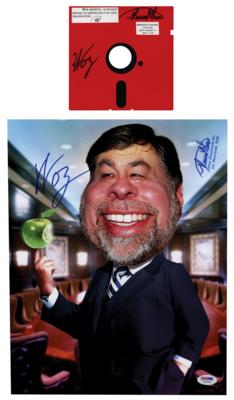 Lot #200 Apple: Steve Wozniak and Ronald Wayne (2) Signed Items - Oversized Photograph and Floppy Disk - Image 1