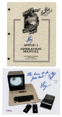 Lot #201 Apple: Steve Wozniak and Ronald Wayne (2) Signed Items - Replica Apple-1 Manual and Apple II Photograph