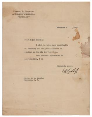 Lot #316 Charles Lindbergh Typed Letter Signed