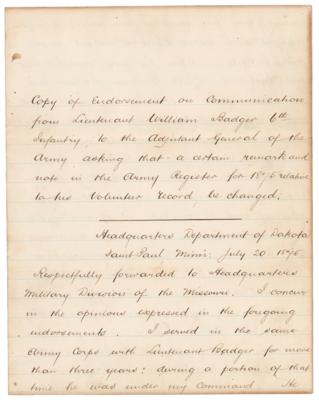 Lot #277 George A. Custer Signed Endorsement from Fort Abraham Lincoln (July 1875) - Image 3