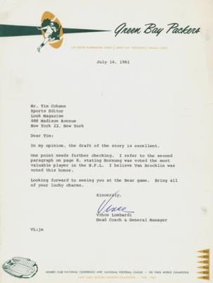 Lot #665 Vince Lombardi Typed Letter Signed on Green Bay Packers Letterhead - Image 1