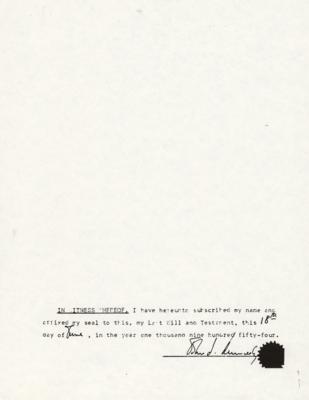 Lot #137 John F. Kennedy: Souvenir Copy of Last Will and Testament Signed by Evelyn Lincoln - Image 12