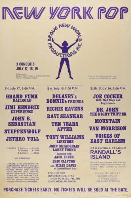 Lot #496 New York Pop Festival 1970 Poster (Jimi Hendrix Experience, Eric Clapton, Miles Davis, and more) - Image 1