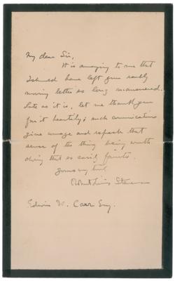 Lot #447 Robert Louis Stevenson Autograph Letter Signed on the Death of His Father – "Such communications give courage" - Image 1