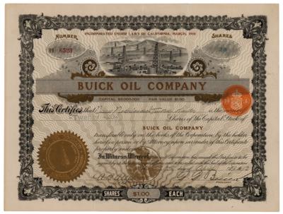 Lot #208 David Buick Signed Buick Oil Company Stock Certificate - Image 1