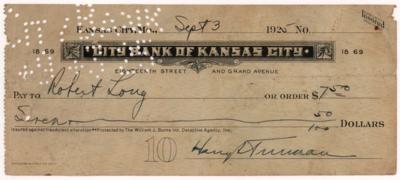 Lot #60 Harry S. Truman Early Signed Check (1925) - Image 1