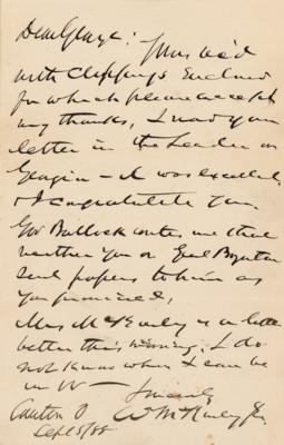 Lot #12 William McKinley Small Collection of (7) Signed Letters, Notes, and Documents (1886-1893) - Image 8