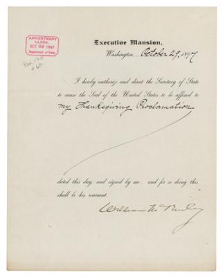 Lot #48 William McKinley Document Signed as