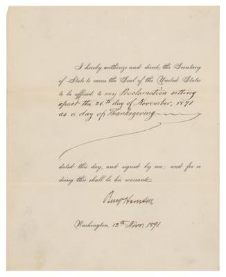 Lot #38 Benjamin Harrison Document Signed as