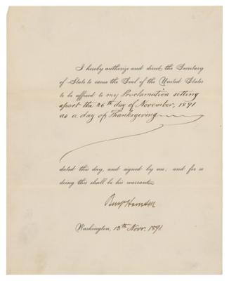 Lot #38 Benjamin Harrison Document Signed as President (1891) - Thanksgiving Proclamation - Image 1