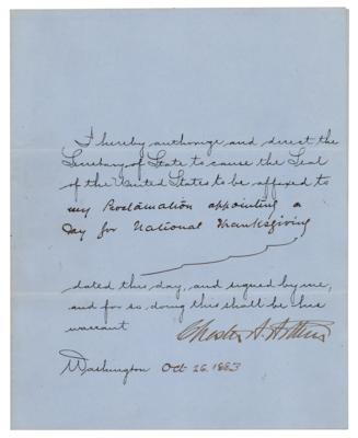 Lot #9 Chester A. Arthur Document Signed as President - Thanksgiving Proclamation - Image 1
