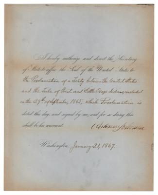 Lot #43 President Andrew Johnson Approves an 1865 Land 'Treaty with the Osage' - Image 1